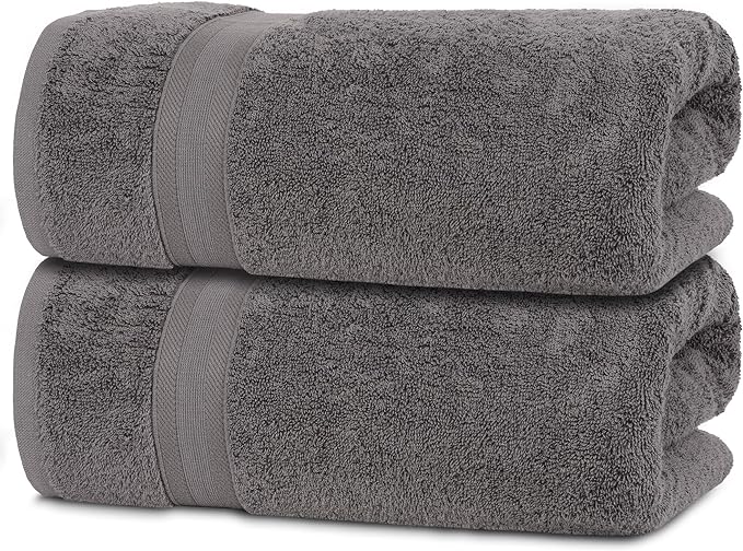 Quick-Dry, Soft & High Absorbent Jumbo Bath Sheet 35"x70" Cotton Turkish Bath Towel Set of 2 | Daily Use 100% Cotton for Bathroom, Gym & More | Bathroom Towels Set (2 Pcs, Grey)