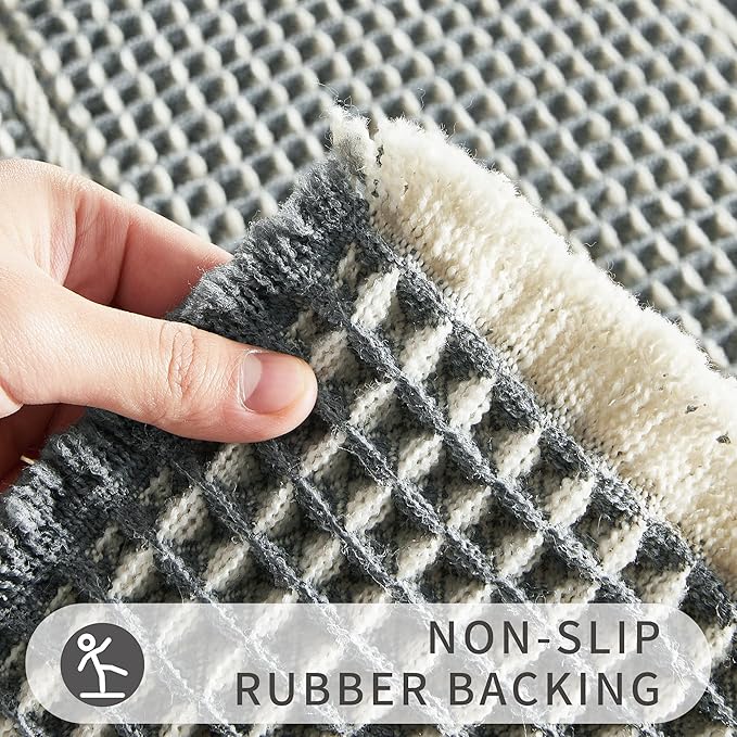 Bathroom Floor Mat,Boho Bath Rug,Super Absorbent Bathroom Mat,Bathroom Rugs Non Slip Washable, Quick Dry Shower Mats, Ultra Soft Bath Mat Towel,Bluish Grey & Yellow,18"*30"