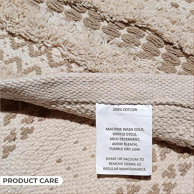 Cotton Rugs for Living Room 24x36 inches, Farmhouse Cotton Area Rug for Bedroom, Washable Tufted Indoor Floor Carpet for Kitchen Dorm Office Dining Room Office Home Decor, Off White Natural