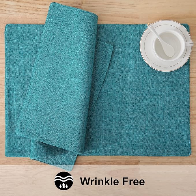 homing Teal Cloth Easter Placemats Set of 4 – Cotton Linen Blend Washable Spring Dining Table Mats for Easter, Indoors & Outdoors, Easy to Clean, 13 x 19 Inch