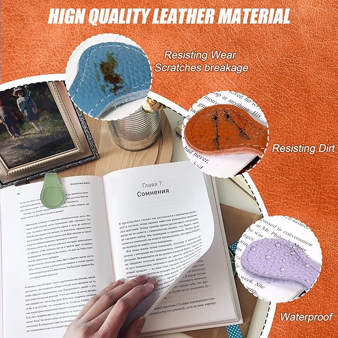 Palksky Magnetic Bookmark, 3PCS Genuine Leather Book Markers Magnet, Morandi Colors Vintage Leather Magnet Markers Clips for Reading Women Men Teachers Students, Reading Accessories, Book Lovers Gifts