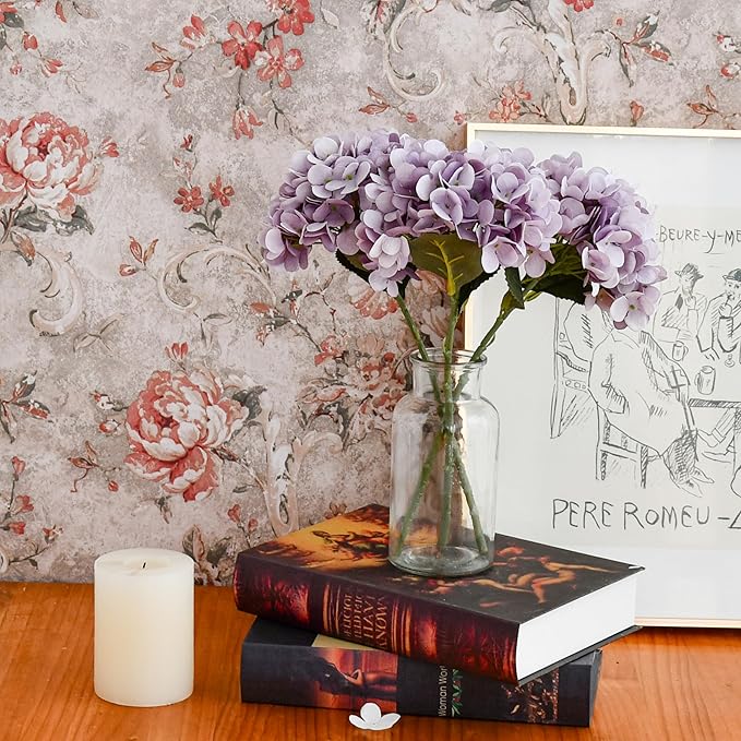 Mandy's 3 Stems Light Purple Artificial Hydrangea Flowers – 13.7” Realistic Silk Bouquet for Centerpieces, Wedding & Home Decor
