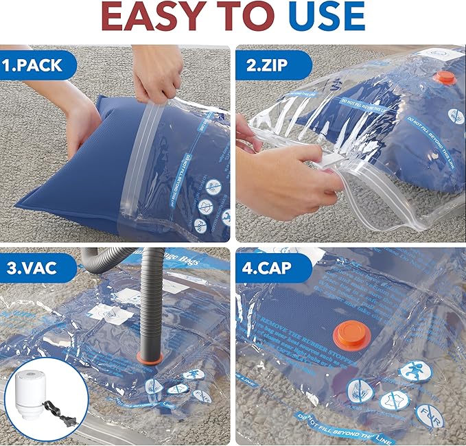 Vacuum Storage Bags with Electric Air Pump 8 Combo (2 Jumbo/2 Large/2 Medium/2 Small), Plastic Packaging Bags,Travel Vacuum Bags For Luggage,Clothes, Pillows, Comforters, Blankets, Bedding