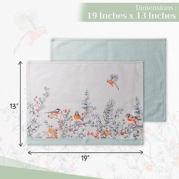Maison d' Hermine Placemats Set of 4 100% Cotton Washable Cloth Place Mats, Reusable Table Mats for Kitchen Dining Decoration, Party, Wedding, Restaurant (Whitish Shabby Chique, 13" x 19")