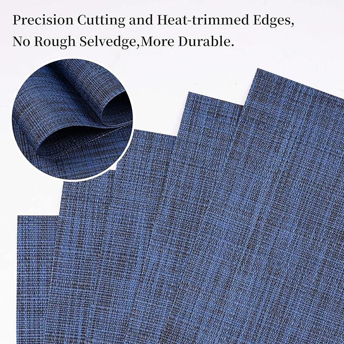 Zupro Placemats Set of 4 Washable Heat-Resistant Non Slip Braided Table Mats Woven PVC Vinyl Kitchen Dining Patio Table Place Mats for Dinner Parties BBQs Indoor and Ourdoor Use.18"x12"(Navy Blue)