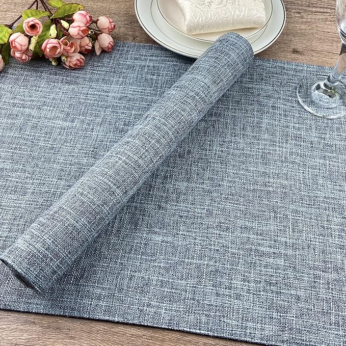 Weabetfu Cloth Placemats Set of 4 Heat Resistant Dining Table Placemmats Cotton Linen Machine Washable Kitchen Table Mats Wrinkle Free Thick Fabric Place Mats,Easy to Clean,13" x 19" Gray