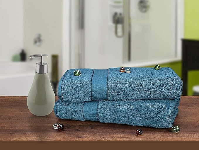 GLAMBURG 700 GSM Premium Cotton 2-Pack Oversized Extra Large Bath Sheet Set - 100% Combed Cotton - 2 Bath Sheets 35x70 - Luxury Hotel & Spa Quality - Durable Ultra Soft Highly Absorbent - Teal