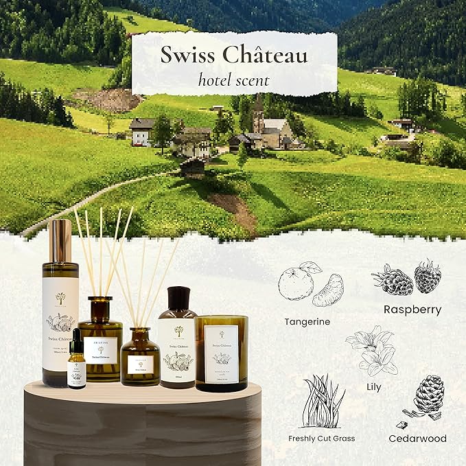 PRISTINE Swiss Château/Inspired by Hilton Hotel Reed Diffuser Refill with Free Reed Sticks | Fresh Rose, Tangerine, White Cedar Oil Diffuser Refills | Premium Hotel Lobby Reed Diffuser Oil Refill