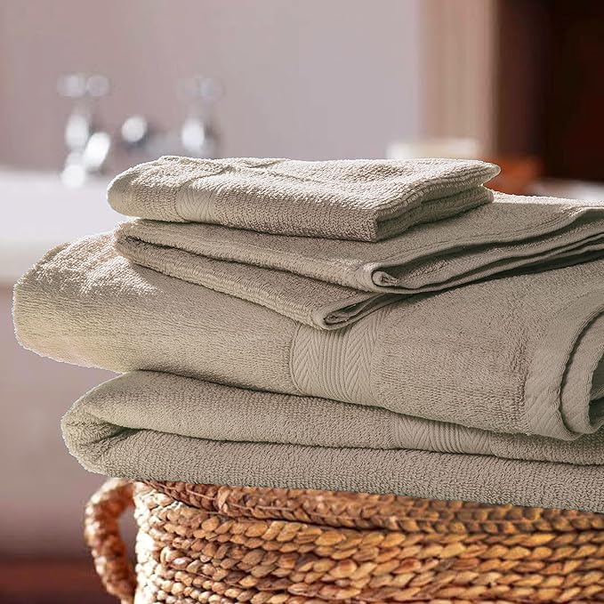 BOUTIQUO 8 Piece Towel Set 100% Ring Spun Cotton, 2 Bath Towels 27X54, 2 Hand Towels 16X28 and 4 Washcloths 13X13 - Ultra Soft Highly Absorbent Machine Washable Hotel Spa Quality - Tan