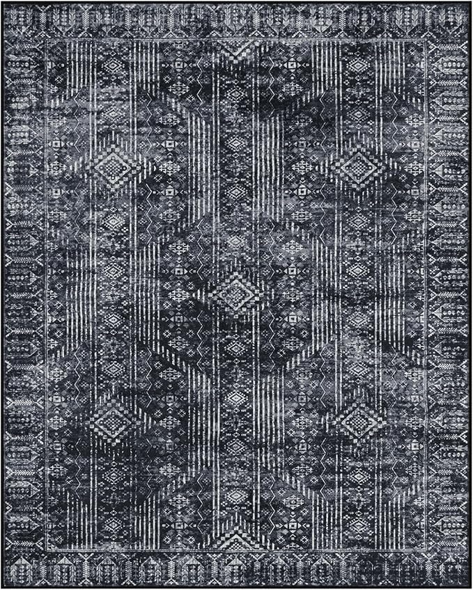 Lahome Black Modern Rugs for Living Room 8x10, Washable Geometric Rug for Bedroom, White and Black Soft Non-Slip Carpet Rug for Office Dining Room Home Apartment