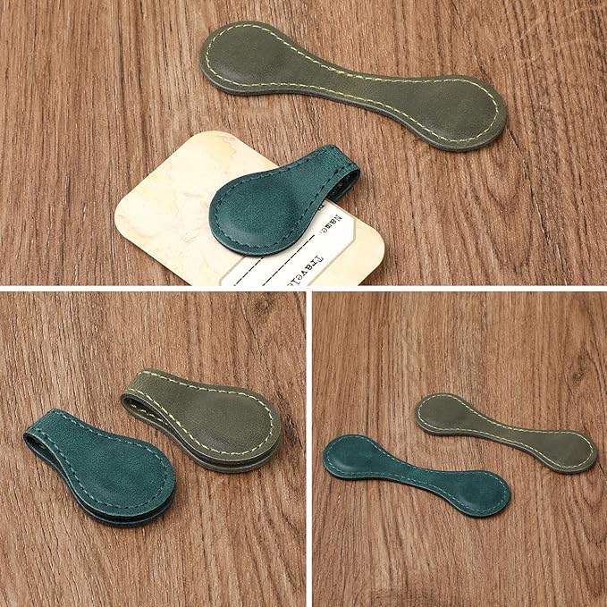 2 Pcs Leather Magnet Bookmark Retro Book Page Holder Vintage Page Marker Clip Handmade Cute Reading Accessories for Women Bookworm Book Lovers Reader Gift(Blue+Green)