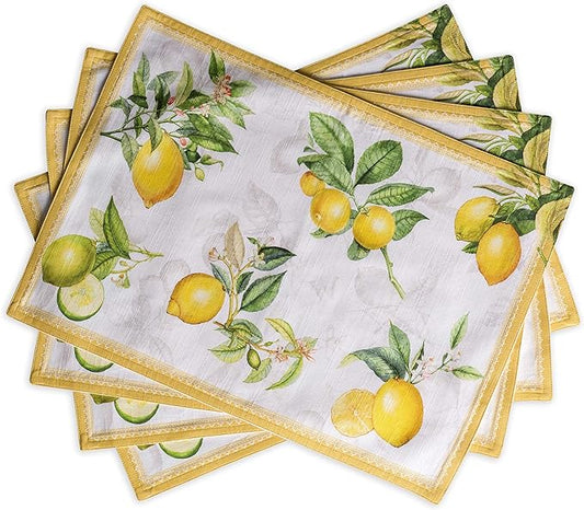 Maison d' Hermine Placemats Set of 4 100% Cotton Washable Cloth Place Mats, Reusable Table Mats for Kitchen Dining Decoration, Party, Wedding, Restaurant Spring/Summer (Limoncello, 13" x 19")