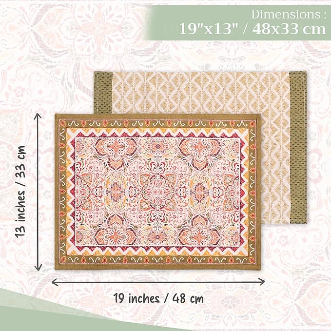Maison d' Hermine Placemats Set of 4 100% Cotton Washable Cloth Place Mats, Reusable Table Mats for Kitchen Dining Decoration, Party, Wedding, Restaurant (Damask, 13" x 19")