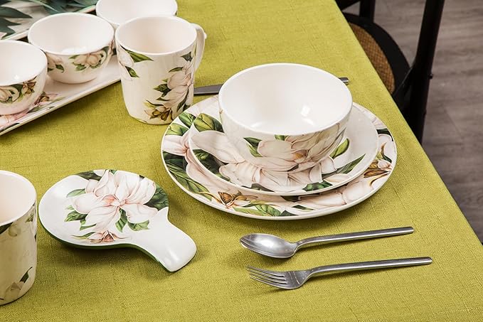Bico Magnolia Floral Ceramic Mugs, Set of 4, for Coffee, Tea, Drinks, Microwave & Dishwasher Safe