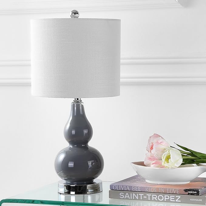 JONATHAN Y JYL1028A Anya 20.5" Mini Glass LED Table Lamp, Transitional, Glam, Midcentury, Modern, Elegant, Office, Living Room, Family Room, Dining Room, Bedroom, Hallway, Foyer, Gray