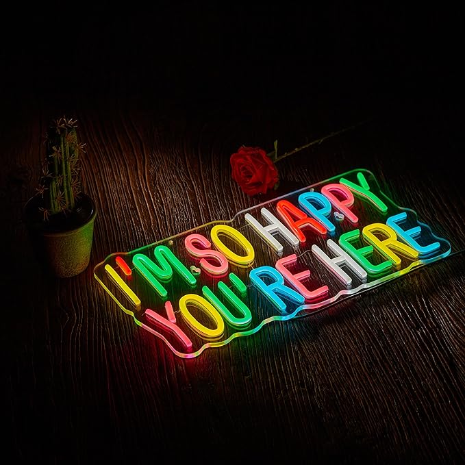 I'm So Happy You're Here Neon Sign for Wall Décor Dimmable LED Neon Light USB Powered Neon Art Signs Decor