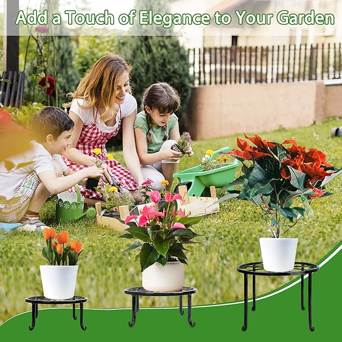 Metal Plant Stand 5 Pack Plant Stands for Indoor Outdoor Plants Multiple Heavy Duty Flower Pot Stand Holder Rustproof Iron Round Plant Shelf for Planter Outdoor Plant Stand for Patio & Garden Décor