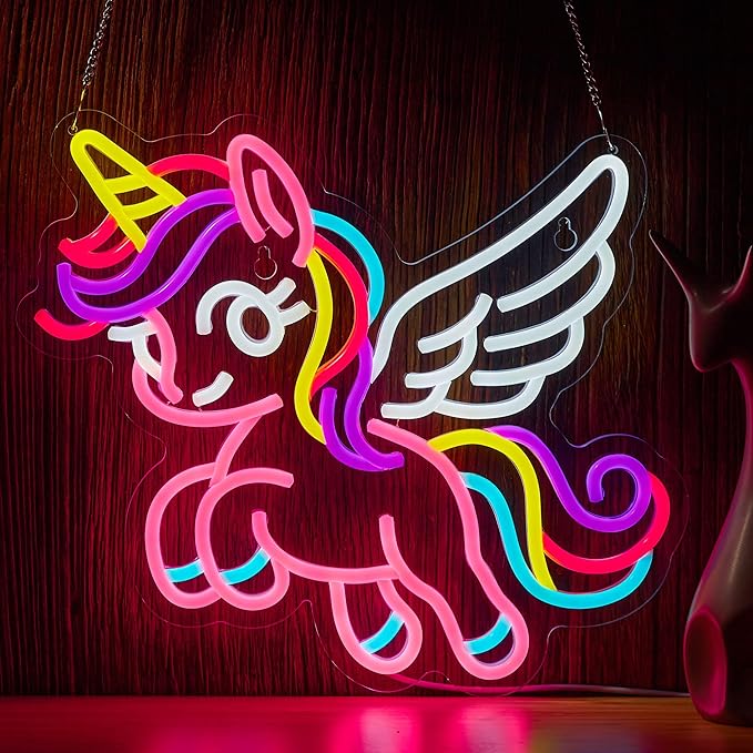 Unicorn Neon Sign for Wall Decor Pink Flying Unicorn LED Light USB Powered Dimmable with Hanging Chain Gifts for Girls Kids Decoration for Bedroom Party