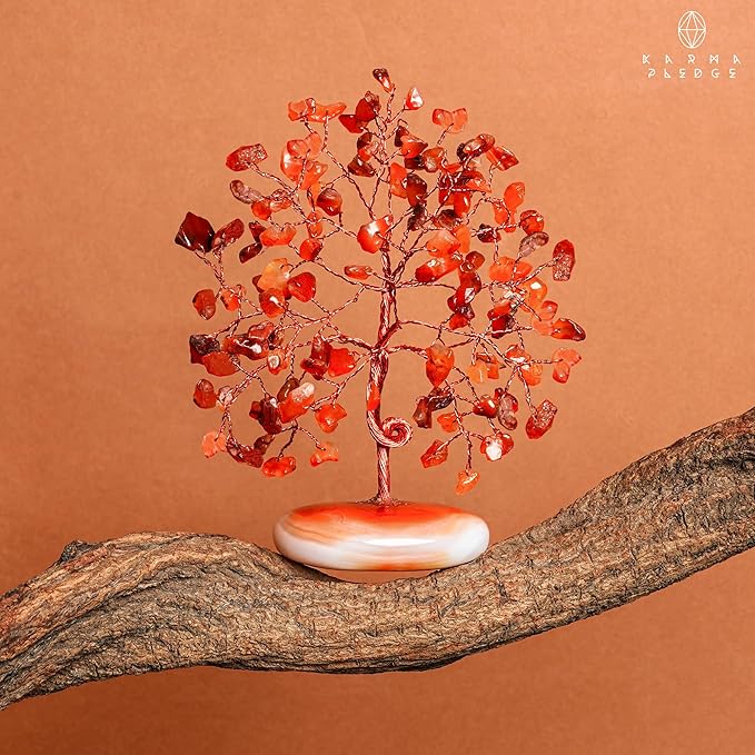 Crystal Tree of Life Home and Office Feng Shui Decor, Carnelian Healing Crystal Handmade Bonsai Tree for Positive Energy, Good Luck, Money, Christmas Decor, Birthday Gifts for Women, Mom