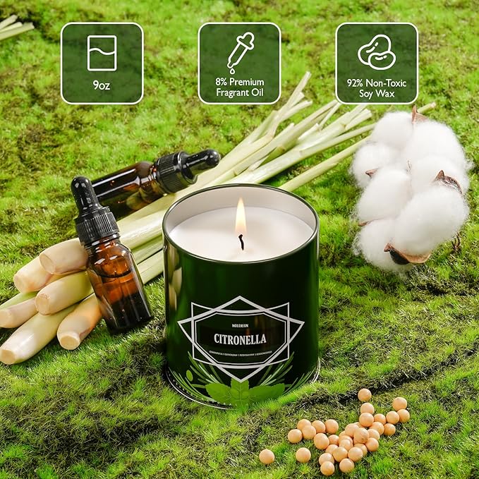 Citronella Candles Outdoor, 6-Pack Citronella Candles for Outside Patio, Camping & Garden, Summer Gifts for Indoor Home Scented, 50-Hour Burn Time, 9 Ounce Each