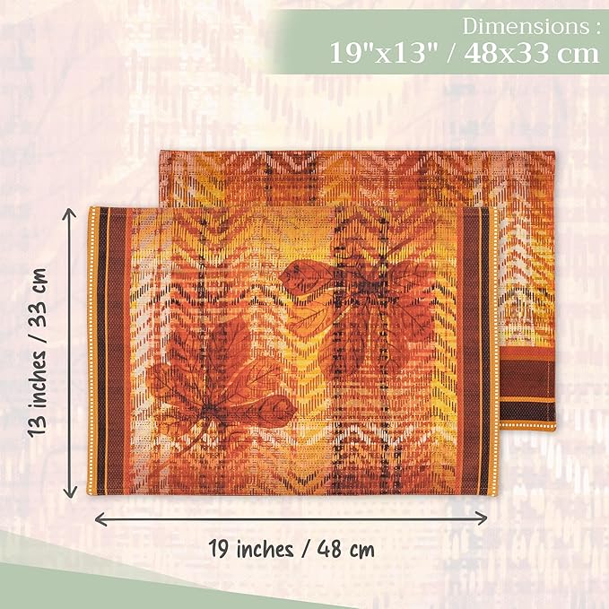 Maison d' Hermine Placemats Set of 4 100% Cotton Washable Cloth Place Mats, Reusable Table Mats for Kitchen Dining Decoration, Party, Wedding, Restaurant (Thanksgiving Tartan, 13" x 19")