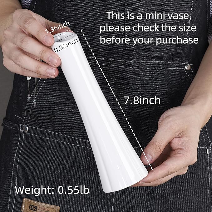 Bud Vase, White Small Ceramic Bud Vase for Modern Home Decor, Flower Bud Vase for Centerpieces Elegant Minimalism Style Fit Table Shelf Fireplace Bedroom Kitchen Living Room Office