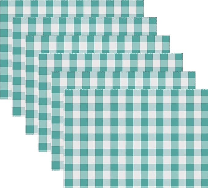 Urban VillaPlacemats for Dining Table 100% Cotton Placemats 14''x20'' Over Sized Tablemats Set of 6 Placemats Aqua/White Color Buffalo Check Tablemats for Family Dinners Wedding PartiesPlacemats