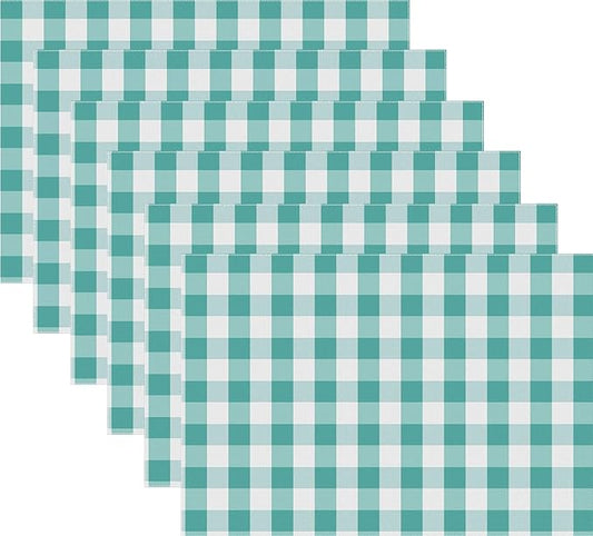 Urban VillaPlacemats for Dining Table 100% Cotton Placemats 14''x20'' Over Sized Tablemats Set of 6 Placemats Aqua/White Color Buffalo Check Tablemats for Family Dinners Wedding PartiesPlacemats