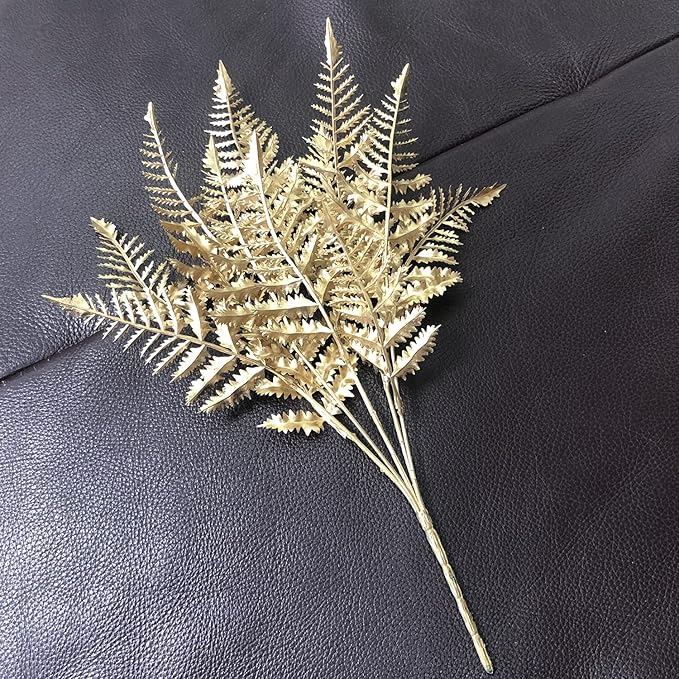 Artificial Plants Golden Boston Grass, For Christmas Decoration Fake Plant Leaf Bush Grass Fern Bushes Faux Shrubs Greenery Indoor Outside Planter Filler Festival Home Garden Decor - Gold 2 Pack