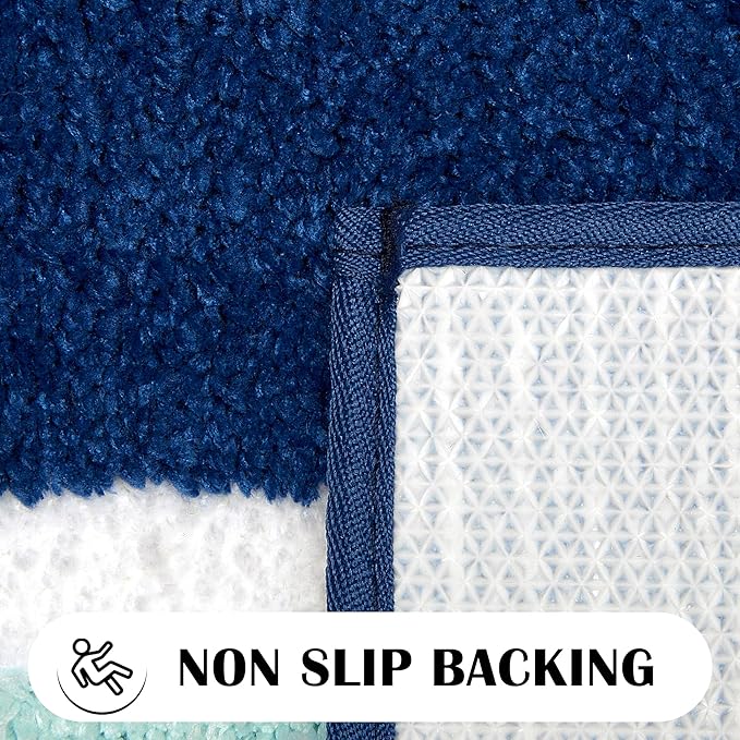 Navy Blue Beach Long Bathroom Rugs Runner Non Slip Washable Cute Coastal Bath Mats Rugs for Bathroom Floor Nautical Fluffy Plush Soft Absorbent Farmhouse Carpet for Shower, Tub, 20x47 inch