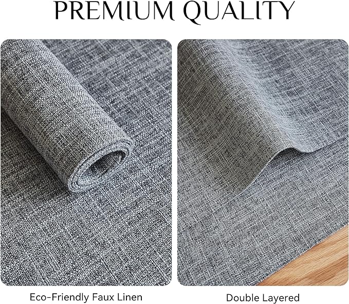 Softalker Faux Linen Placemats Set of 4-12 x 18 Inch, Heat Resistant Double Layered Durable Burlap Farmhouse Place Mats, Non-Slip Washable Rustic Table Mats for Dining, Kitchen, Party(Light Grey