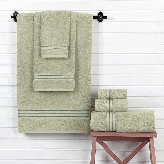 Elegant Comfort Premium Cotton 6-Piece Towel Set, Includes 2 Washcloths, 2 Hand Towels and 2 Bath Towels, 100% Turkish Cotton - Highly Absorbent and Super Soft Towels for Bathroom, Mint Green