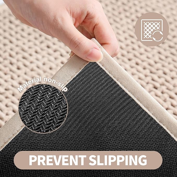 Narrow Bath Mat, Beige Bath Mat Runner Long Washable Extra Large Non Slip 20x47 Inch Runner for Bathroom Floor Oversized Skinny Tan Bathmat