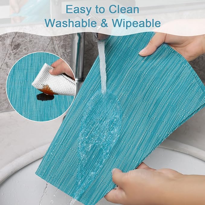 SHACOS Wedge Placemats Set of 8 Woven Vinyl Plastic Placemats for Round Table Place Mats Wipe Clean Non Slip Table Mats, Teal Blue