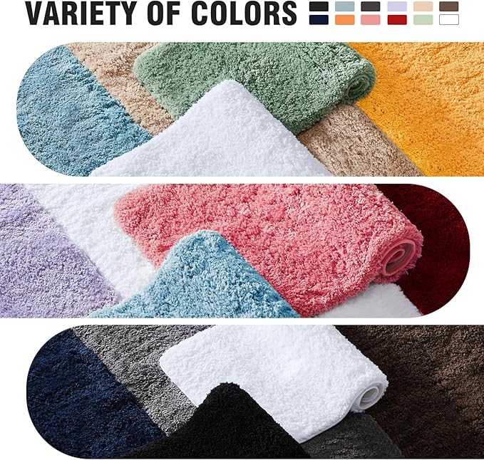 TECHMILLY Super Soft Shaggy Bathroom Rugs, Absorbent Thick Non Slip Microfiber Bath Rugs, Quick Dry Machine Washable Bath Mat for Bathroom Floor, Bathtub and Shower 20"x32"