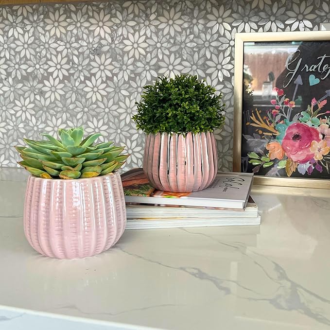 Admired by Nature 4" Ceramic Flower Planter, Ceramic Pot Planter, Indoor Ceramic Bowl, Houseplant Ceramic Pot, Decorative Planter for Indoor Plant Succulent Plant Home Décor, Lightweight, Light Pink
