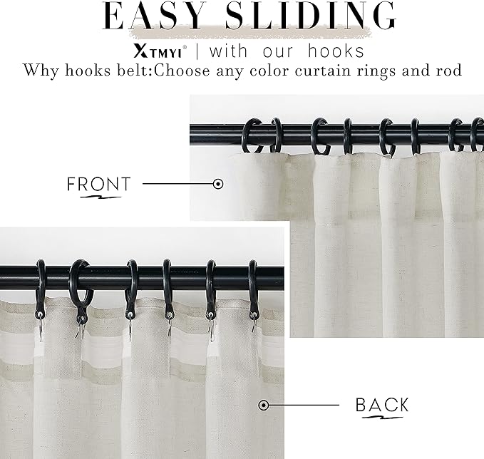 Extra Wide Curtains 70 In Width for 60 & 72 Inch Window,Pleated Back Tab Linen Semi Sheer Full Length Curtains for Living Room Sliding Glass Door 2 Panel Set,72x108,70x108,6FT x 108 Inches Long,Cream