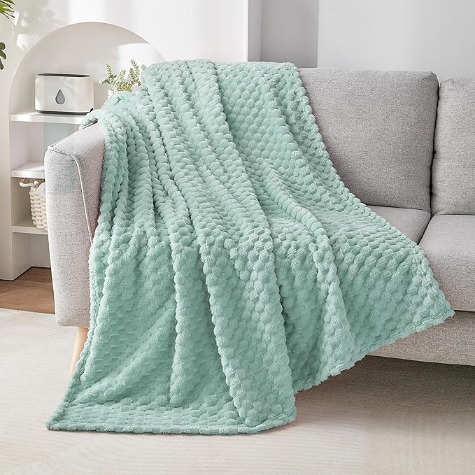 EXQ Home Fleece Blanket Twin Size for Couch or Bed - 3D Imitation Turtle Shell Jacquard Decorative Blankets - Cozy Soft Lightweight Fuzzy Flannel Blanket Suitable for All Seasons(60"×80",Cyan-Blue)