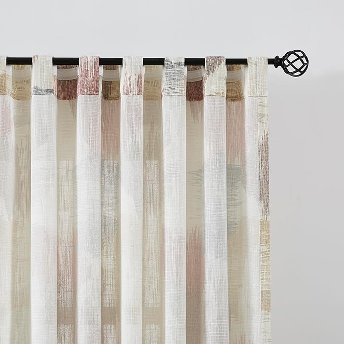 Kayne Studio Red Tan Boho Semi Sheer Curtains for Living Room Watercolor Abstract Pattern Light Filtering Drapes, 84 Inches Long Colorful Window Panels,Backtab Rod Pocket,52W x 84L Brown,2 Panels