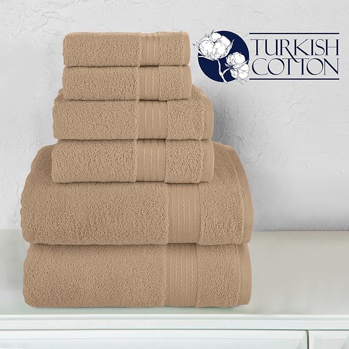 Elegant Comfort Premium Cotton 6-Piece Towel Set, Includes 2 Washcloths, 2 Hand Towels and 2 Bath Towels, 100% Turkish Cotton - Highly Absorbent and Super Soft Towels for Bathroom, Taupe