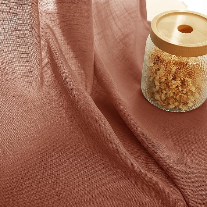 84 inch Linen Terracotta Curtains 2 Panels for Living Room Back Tab Light Filtering Semi Sheer Rust Colored Curtains 84 inches Long Soft Thick Cotton Cloth Textured Rustic Boho Farmhouse Room Decor