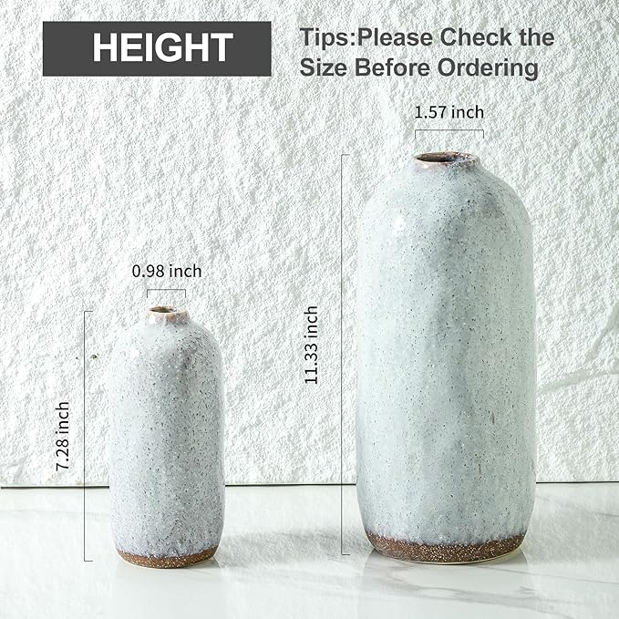 Flower Vase Ceramic,White Vases Set of 2,Flower Vases for Home Decor,Decorative Vase for Pampas Grass, Boho Decorative Vase for Home Living Room Dining Table Farmhouse Office Decor