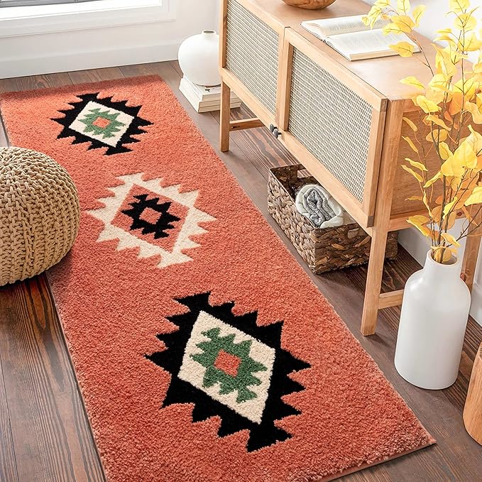 DEXDE Bathroom Runner Rugs 24x60 Boho Long Bath Mat for Bathroom Bedroom Hallway Kitchen Shower Luxury Soft Absorbent Bath Rugs Large Bohemian Carpet Farmhouse Decor, Coral Red