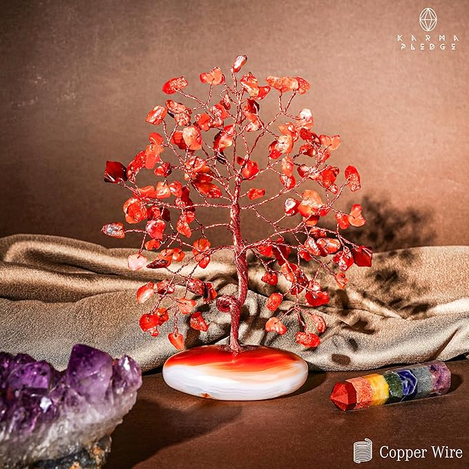 Crystal Tree of Life Home and Office Feng Shui Decor, Carnelian Healing Crystal Handmade Bonsai Tree for Positive Energy, Good Luck, Money, Christmas Decor, Birthday Gifts for Women, Mom