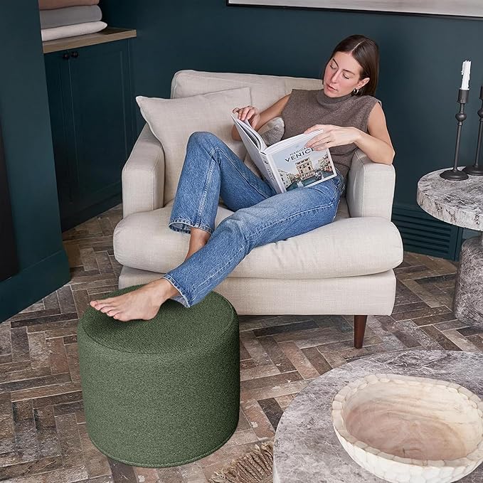 ZICOTO Beautiful Boucle Pouf Ottoman and Foot Rest - Elevate Your Living Room Decor with Lightweight Comfort and Charm - A Round Modern Foam Filled Foot Stool Perfect to Rest Your Feet