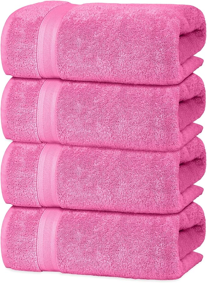 Quick-Dry, Soft & High Absorbent Hand Towels 16"x29" Cotton Turkish Hand Towel Set of 4 | Daily Use 100% Cotton Towels for Bathroom, Gym & More | Bathroom Hand Towels (4 Pcs, Pink)