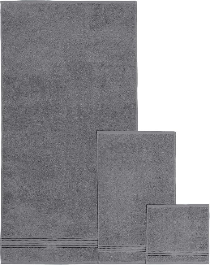 Elegant Comfort Premium Cotton 6-Piece Towel Set, Includes 2 Washcloths, 2 Hand Towels and 2 Bath Towels, 100% Turkish Cotton - Highly Absorbent and Super Soft Towels for Bathroom, Grey