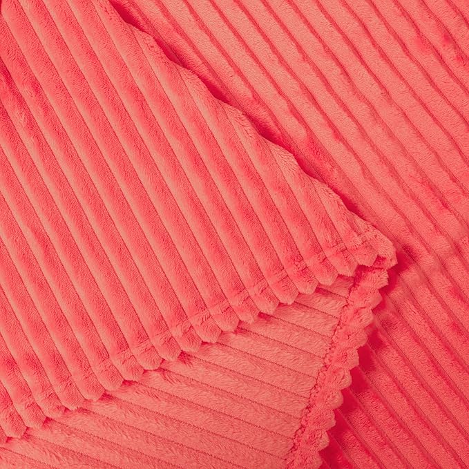 Vessia Flannel Fleece Throw Blanket for Couch,Sofa,Bed, 300GSM Striped Red Blanket for Adults and Kids, Super Soft Warm Cozy Lightweight Ribbed Throw for All-Season