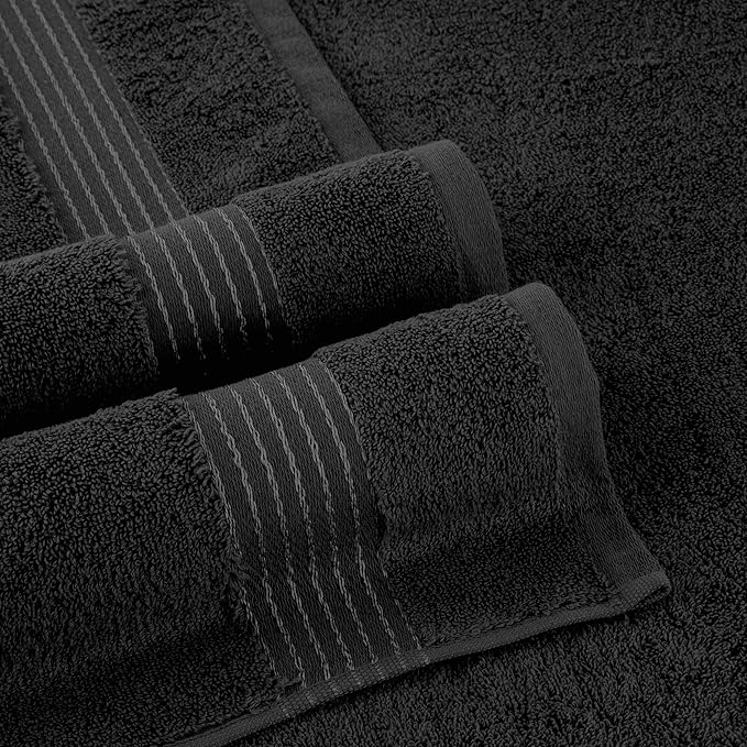 Elegant Comfort Premium Turkish Cotton 6 Pack Washcloths Set - 13 x 13 inch, Luxurious Hotel Spa Quality 100% Turkish Cotton 6PC Washcloth Set - Highly Absorbent - Soft Bathroom Towels, Black