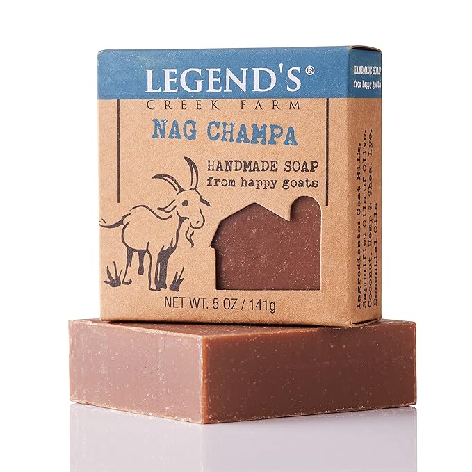 Legend's Creek Farm Goat Milk Soap - Cleansing Moisturizing Soap Bar for Hands and Body - 5 Oz Creamy Lather, Nourishing, Gentle Natural Soap for Sensitive Skin (Nag Champa, Pack of 2)